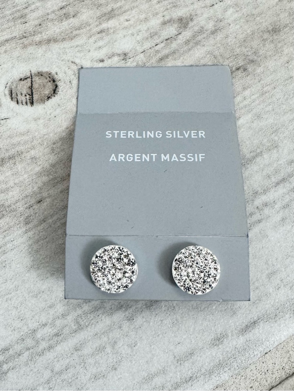 Sterling Silver Argent Massif Sparkling Disc Stud Earrings